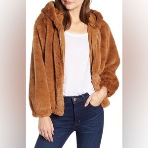FRENCH CONNECTION Faux Fur Hooded Bomber Jacket